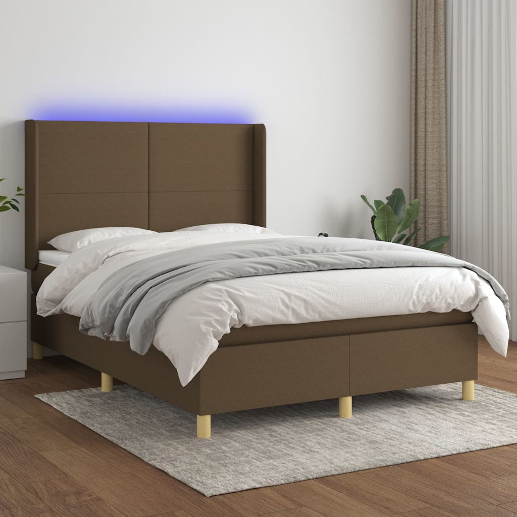 Krevet box spring s madracem LED tamnosmeđi 140x190 cm tkanina