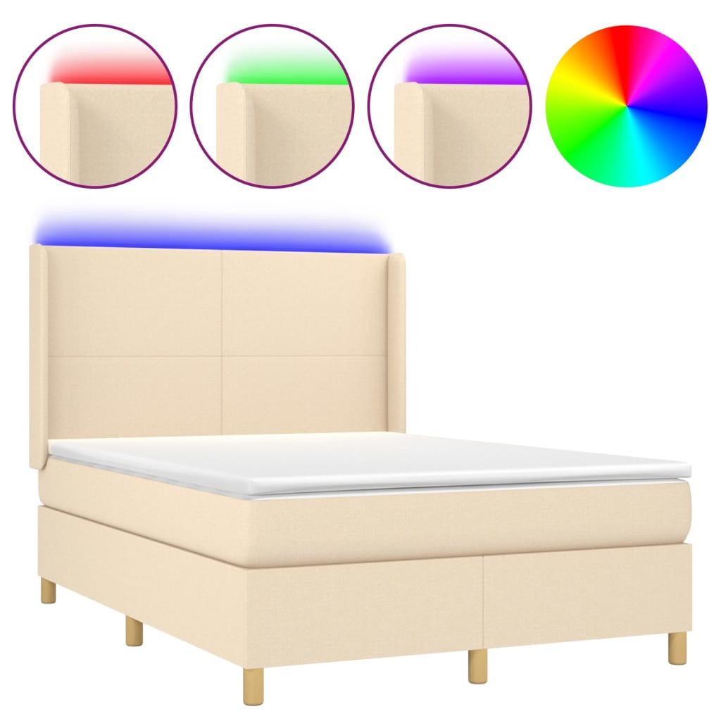 Krevet box spring s madracem LED krem 140x200 cm od tkanine
