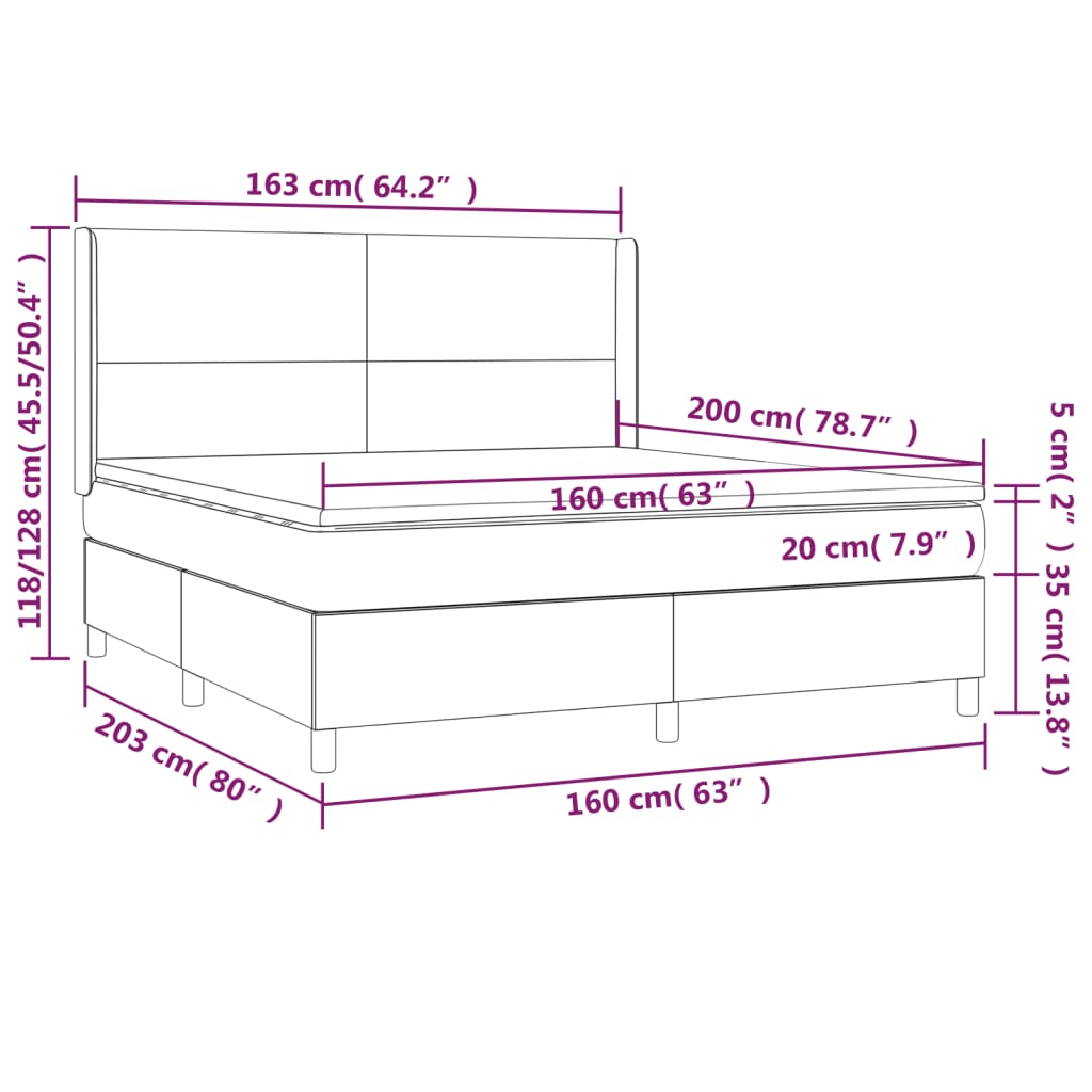 Krevet box spring s madracem LED svjetlosivi 160x200 cm tkanina