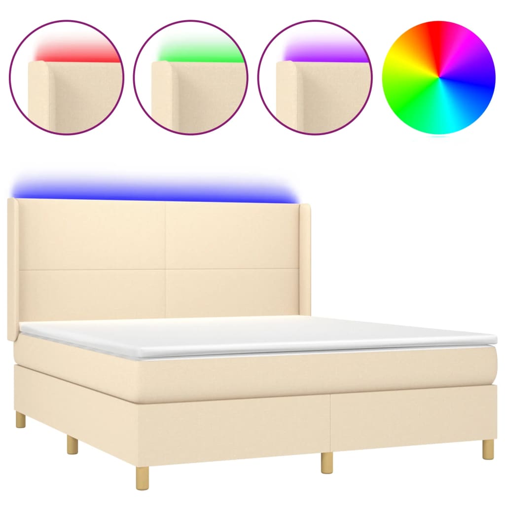 Krevet box spring s madracem LED krem 160x200 cm od tkanine