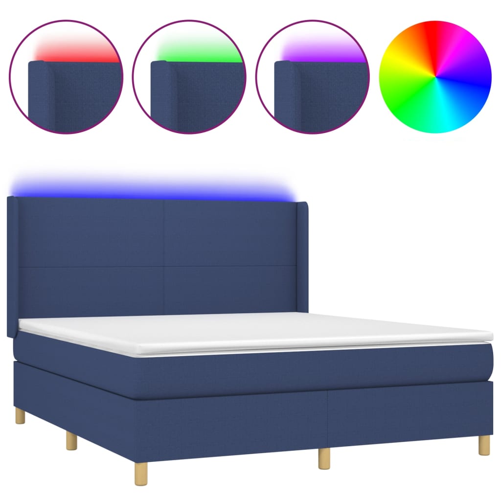Krevet box spring s madracem LED plavi 160x200 cm od tkanine