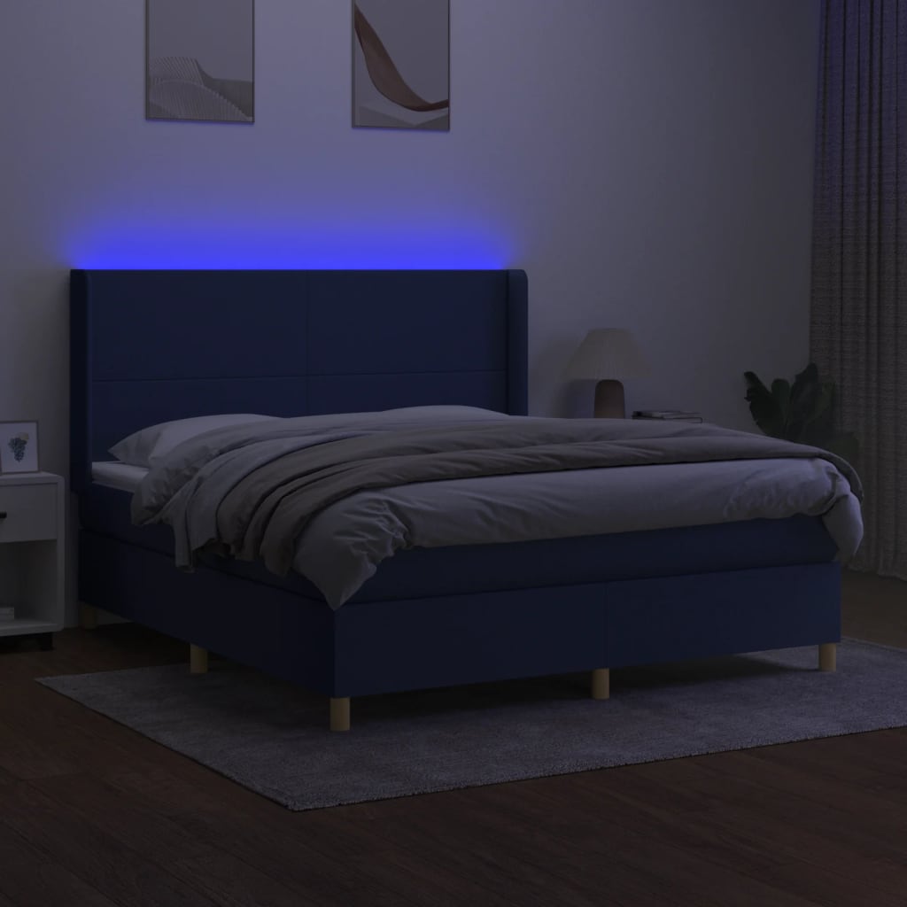 Krevet box spring s madracem LED plavi 160x200 cm od tkanine