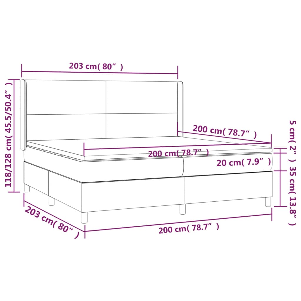Krevet box spring s madracem LED tamnosivi 200x200 cm tkanina