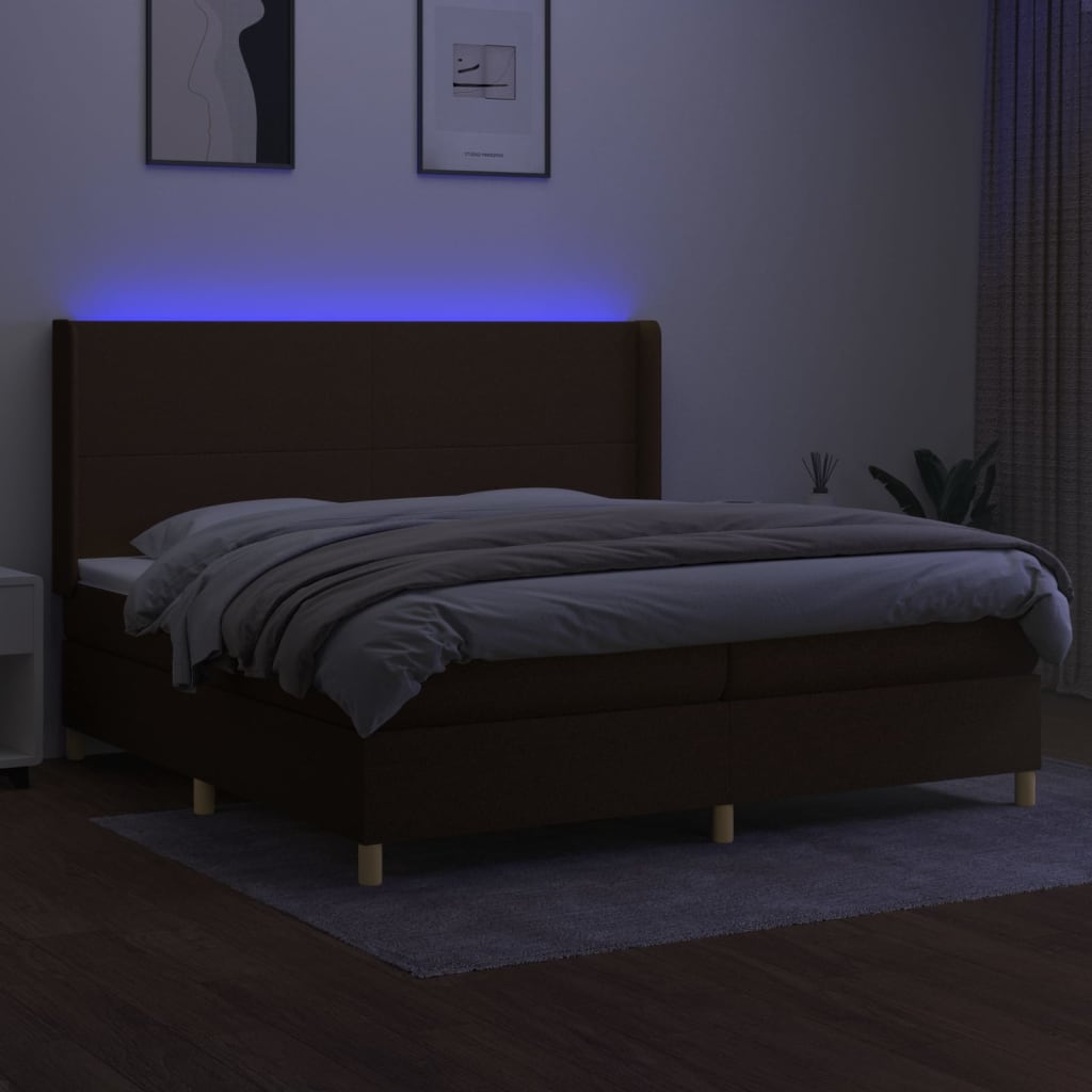 Krevet box spring s madracem LED tamnosmeđi 200x200 cm tkanina