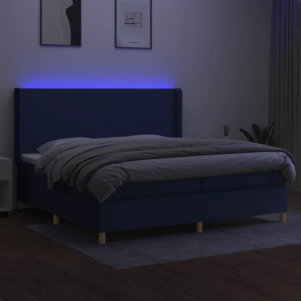 Krevet box spring s madracem LED plavi 200x200 cm od tkanine