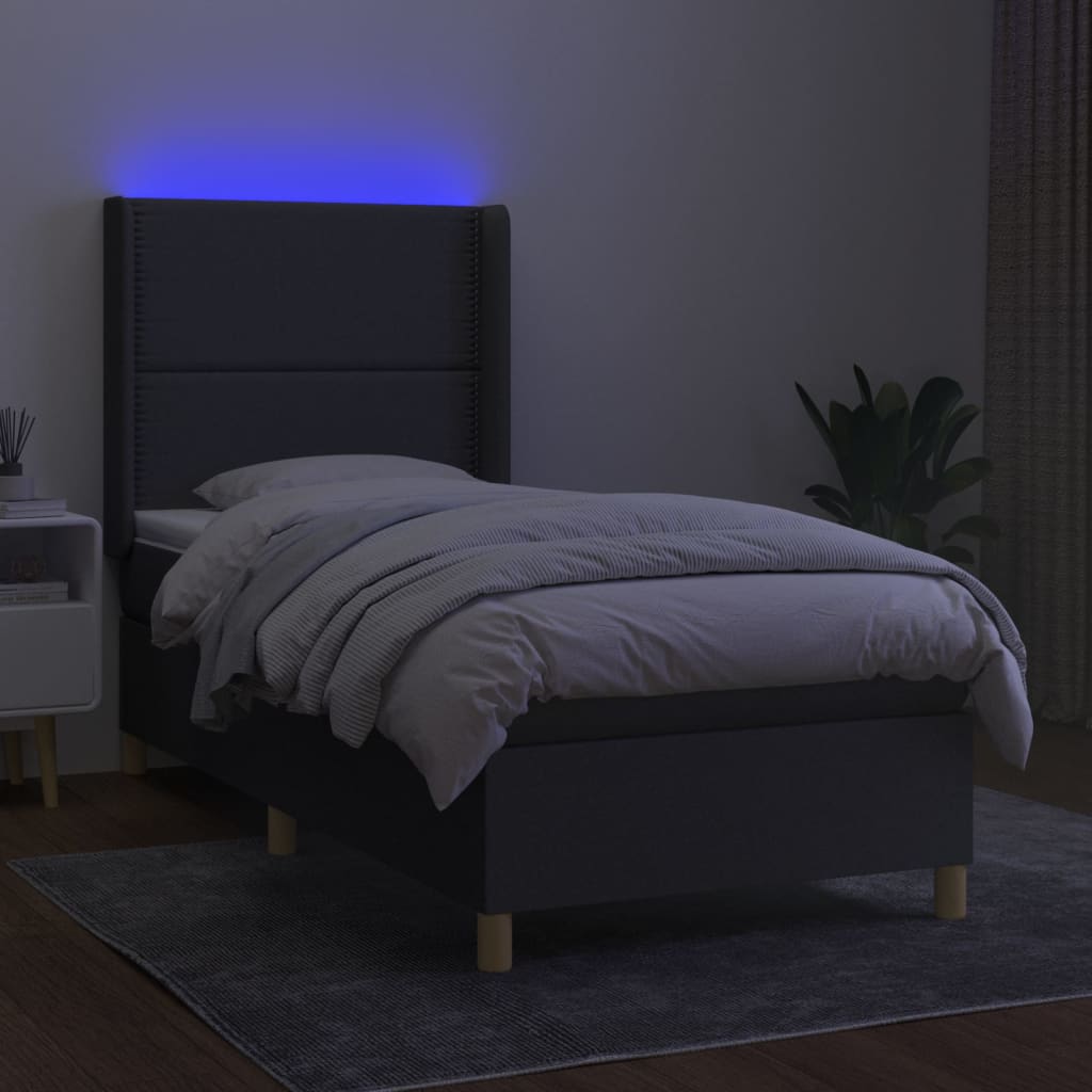 Krevet box spring s madracem LED tamnosivi 90x190 cm tkanina