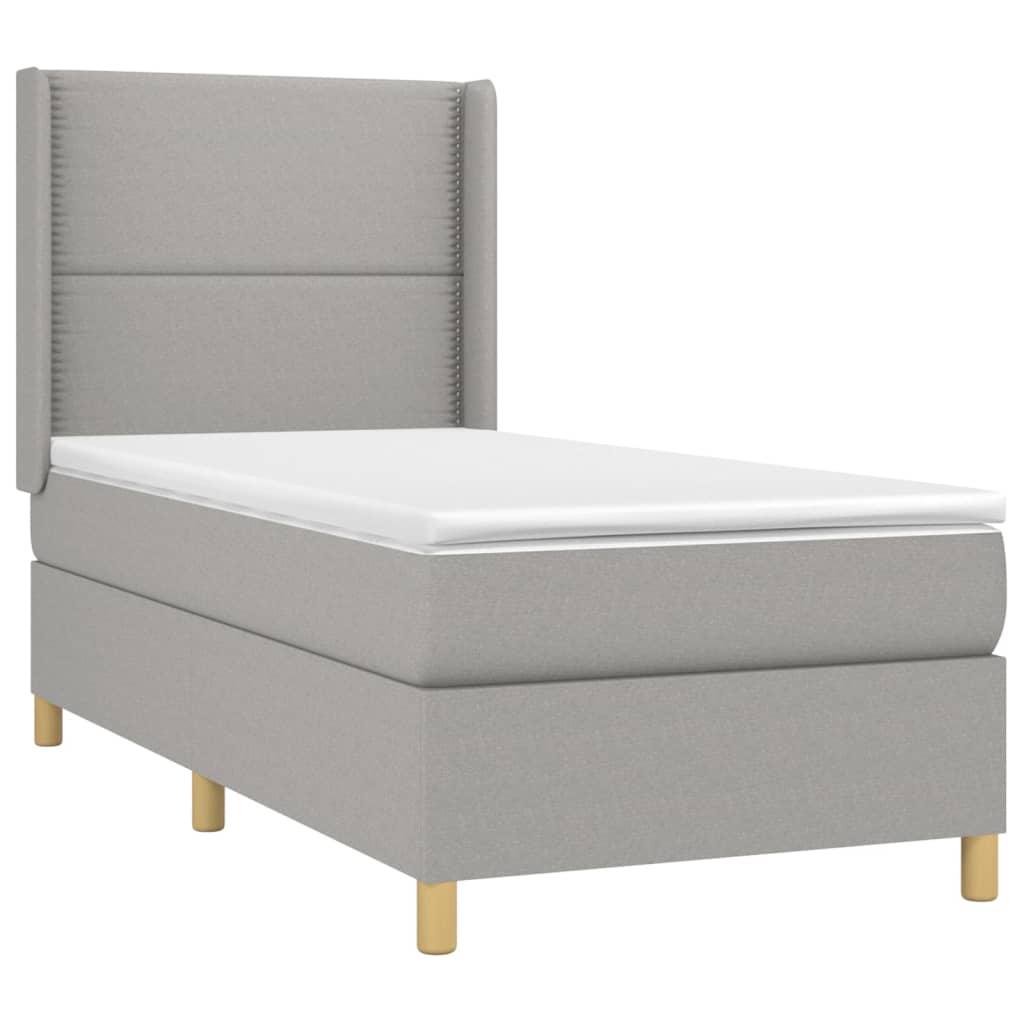 Krevet box spring s madracem LED svjetlosivi 90x200 cm tkanina