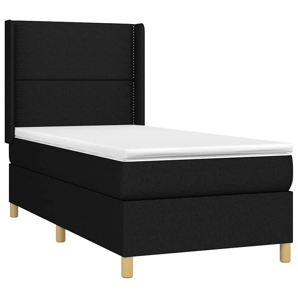 Krevet box spring s madracem LED crni 90x200 cm od tkanine