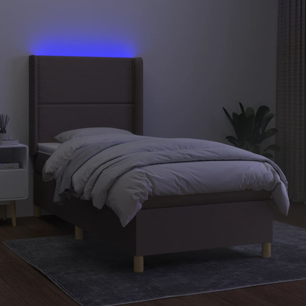 Krevet box spring s madracem LED tamnosmeđi 90x200 cm tkanina