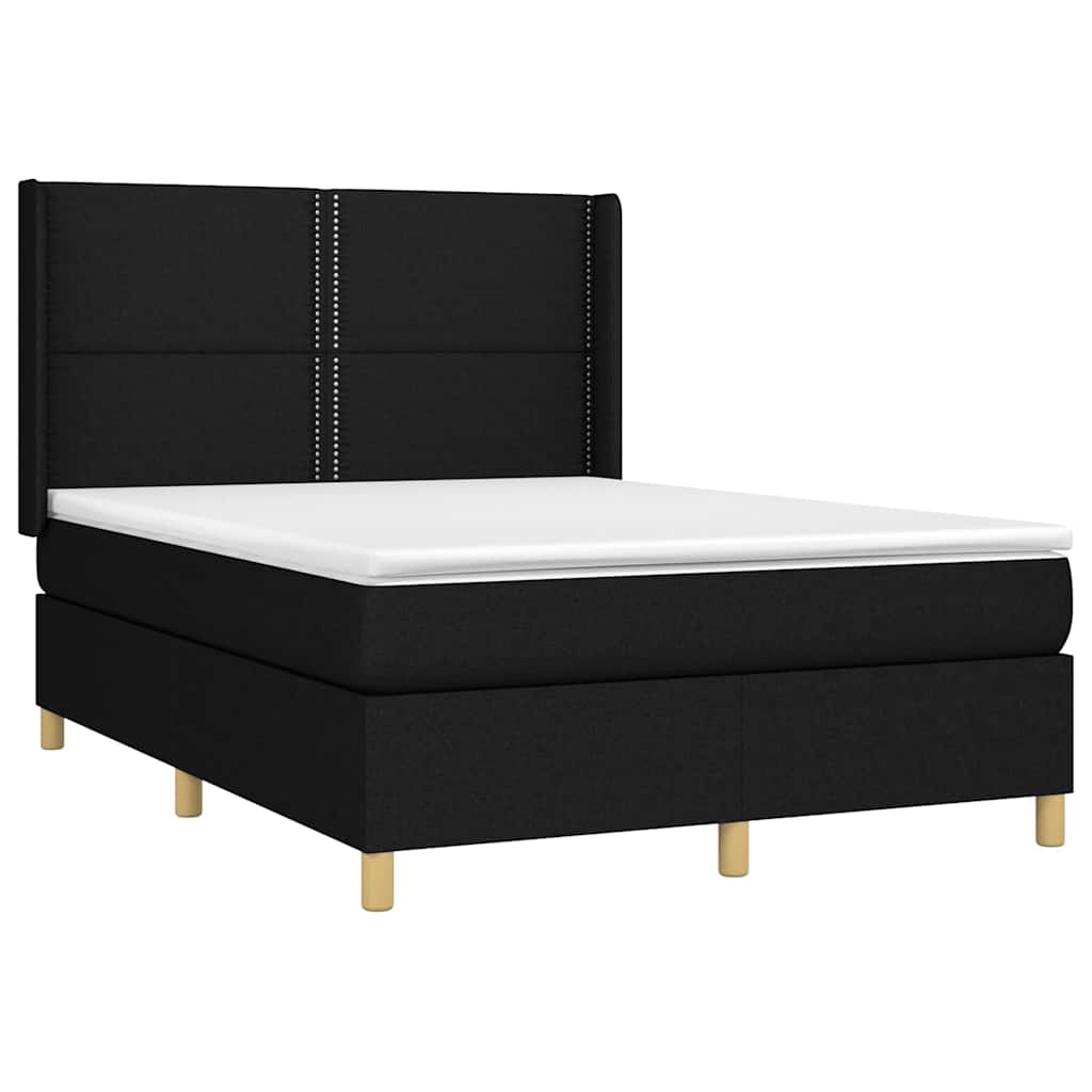 Krevet box spring s madracem LED crni 140x190 cm od tkanine
