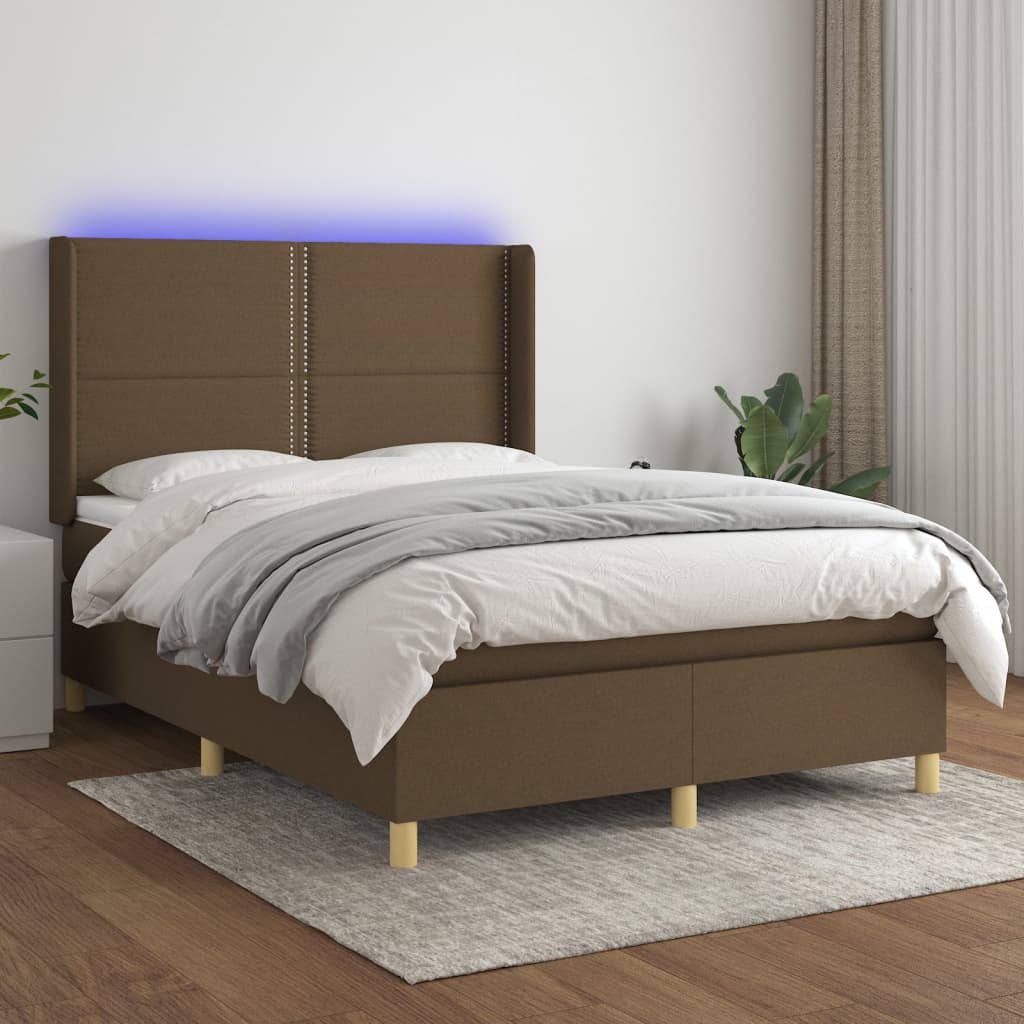 Krevet box spring s madracem LED tamnosmeđi 140x190 cm tkanina