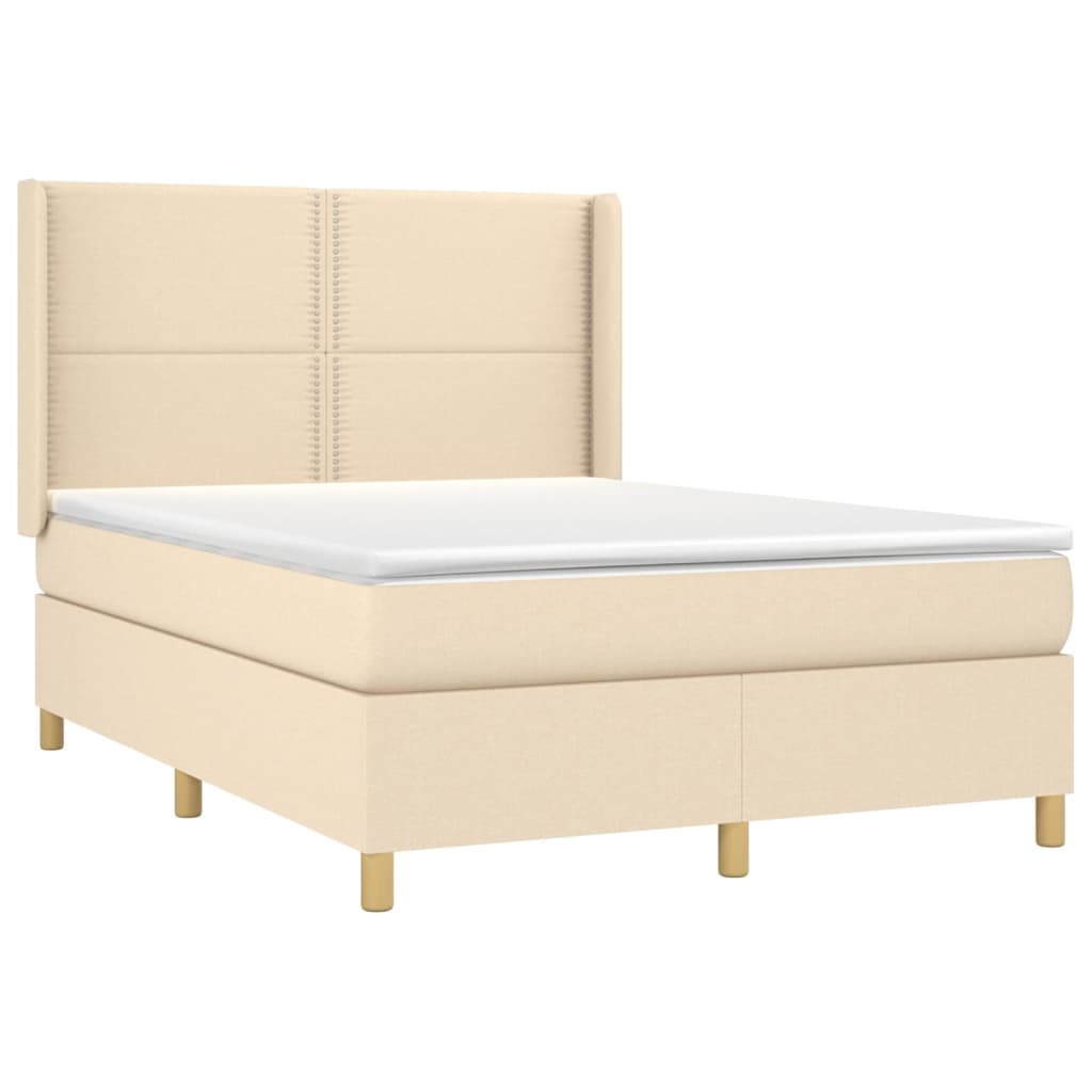 Krevet box spring s madracem LED krem 140x190 cm od tkanine