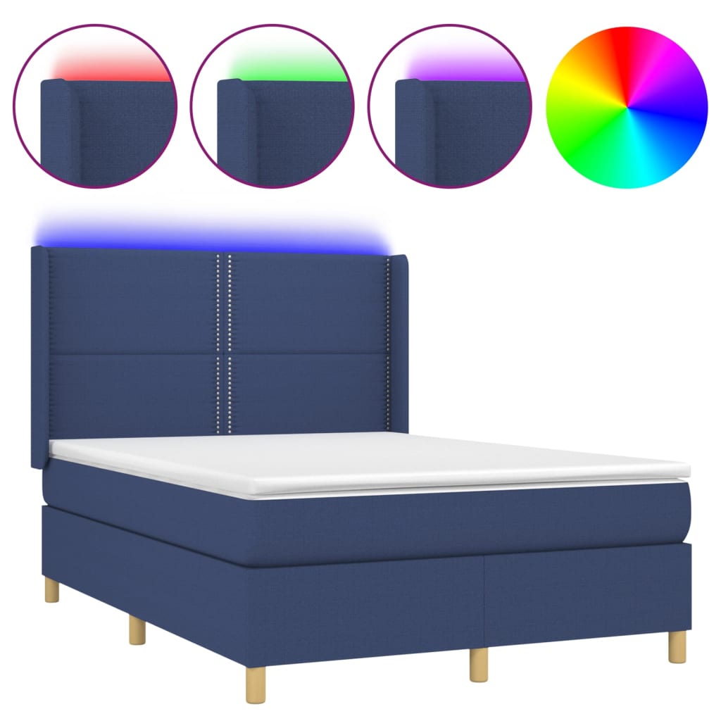 Krevet box spring s madracem LED plavi 140x190 cm od tkanine