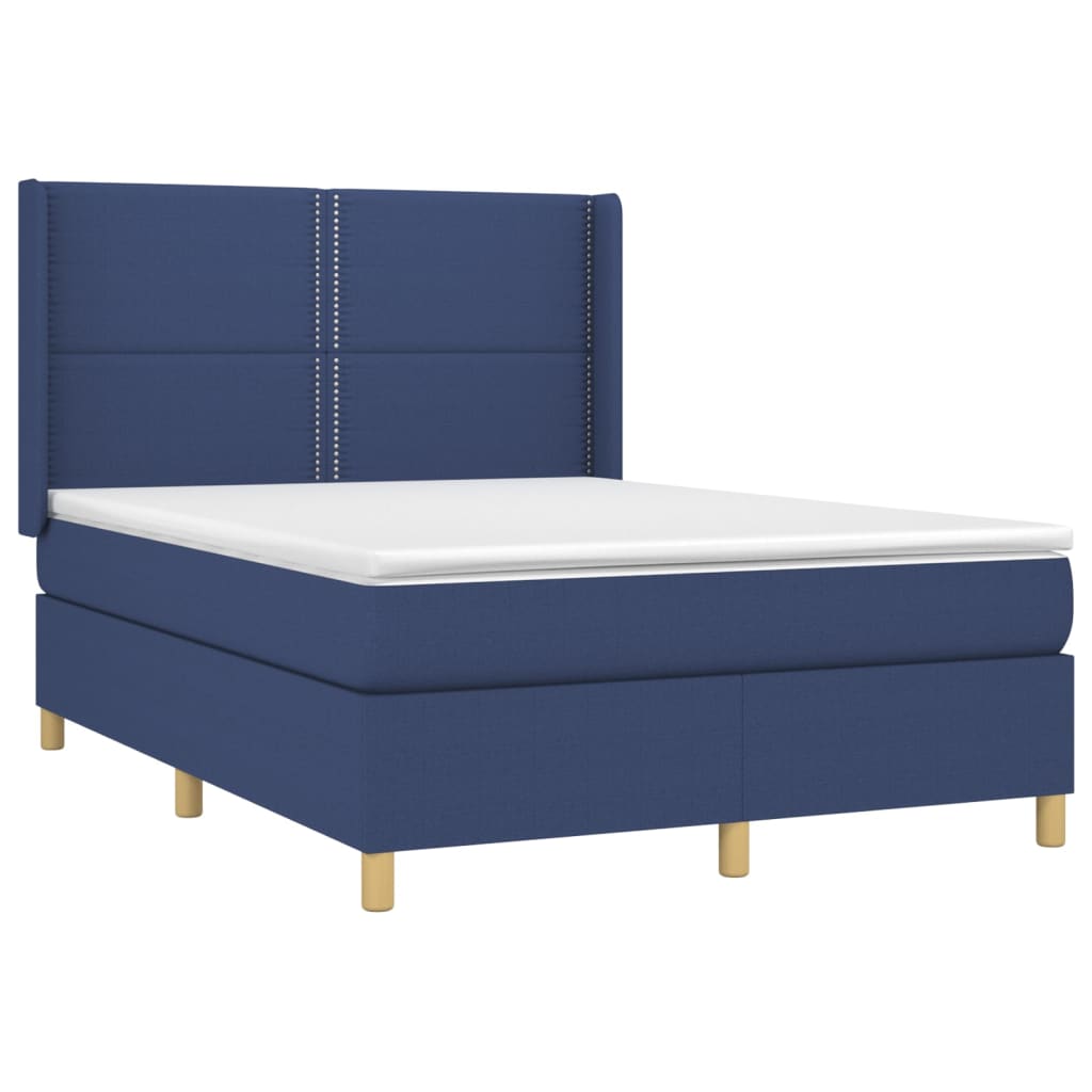 Krevet box spring s madracem LED plavi 140x190 cm od tkanine