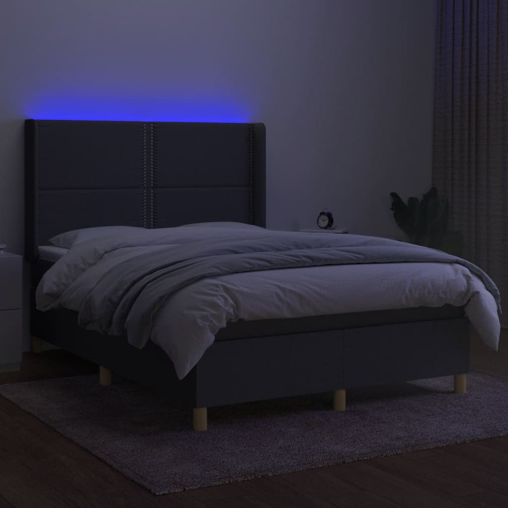Krevet box spring s madracem LED tamnosivi 140x200 cm tkanina