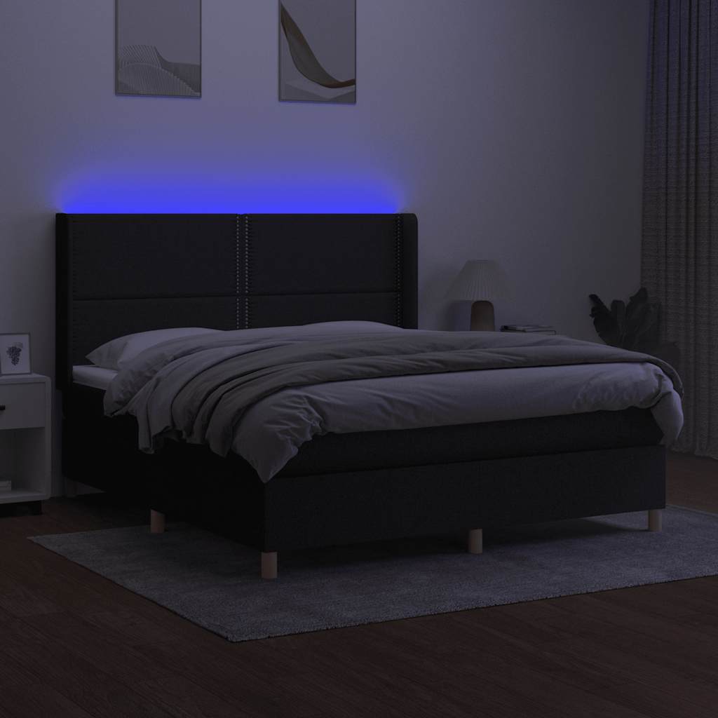 Krevet box spring s madracem LED crni 160x200 cm od tkanine