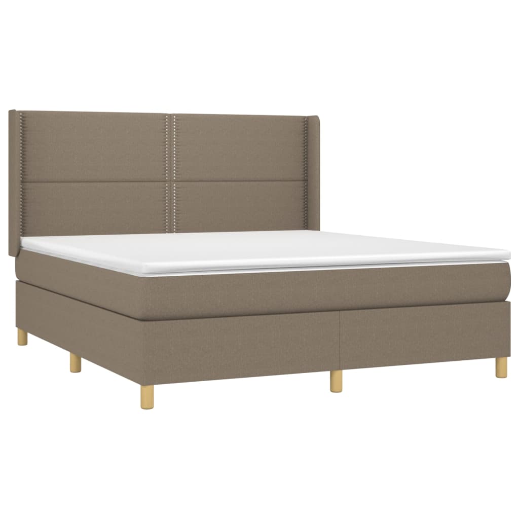 Krevet box spring s madracem LED smeđesivi 180x200 cm tkanina