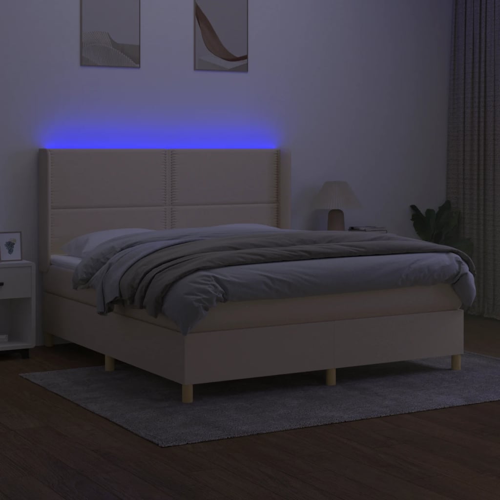 Krevet box spring s madracem LED krem 180x200 cm od tkanine