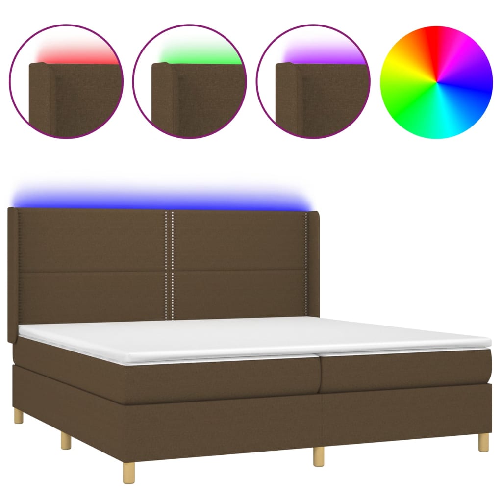 Krevet box spring s madracem LED tamnosmeđi 200x200 cm tkanina