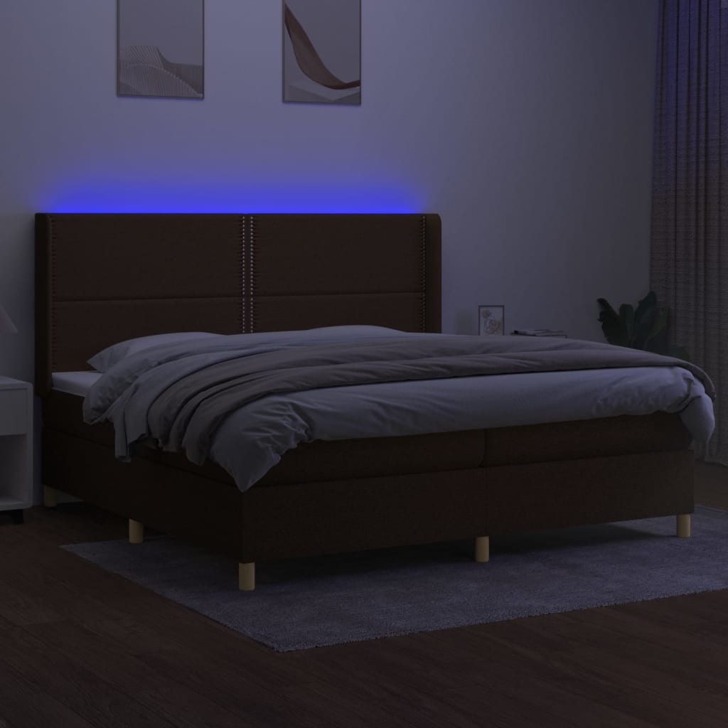 Krevet box spring s madracem LED tamnosmeđi 200x200 cm tkanina