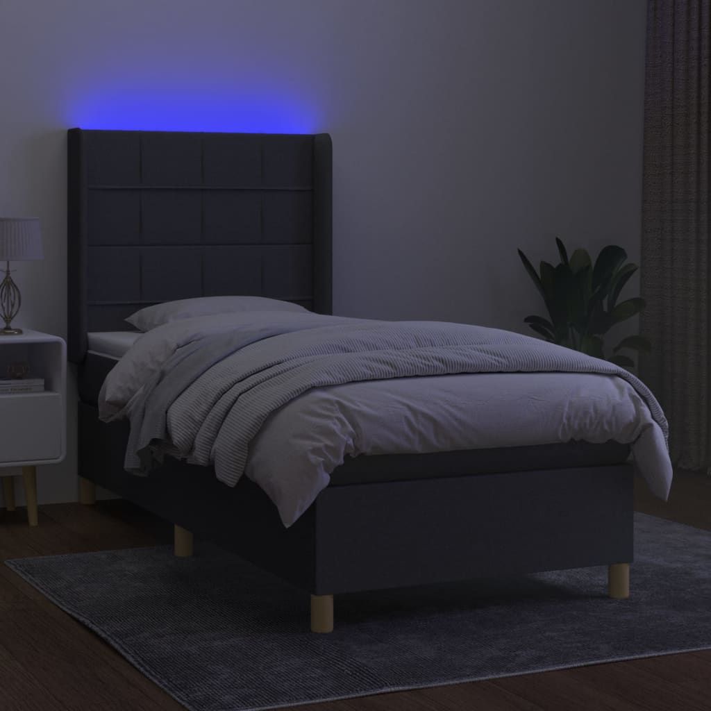 Krevet box spring s madracem LED tamnosivi 80 x 200 cm tkanina