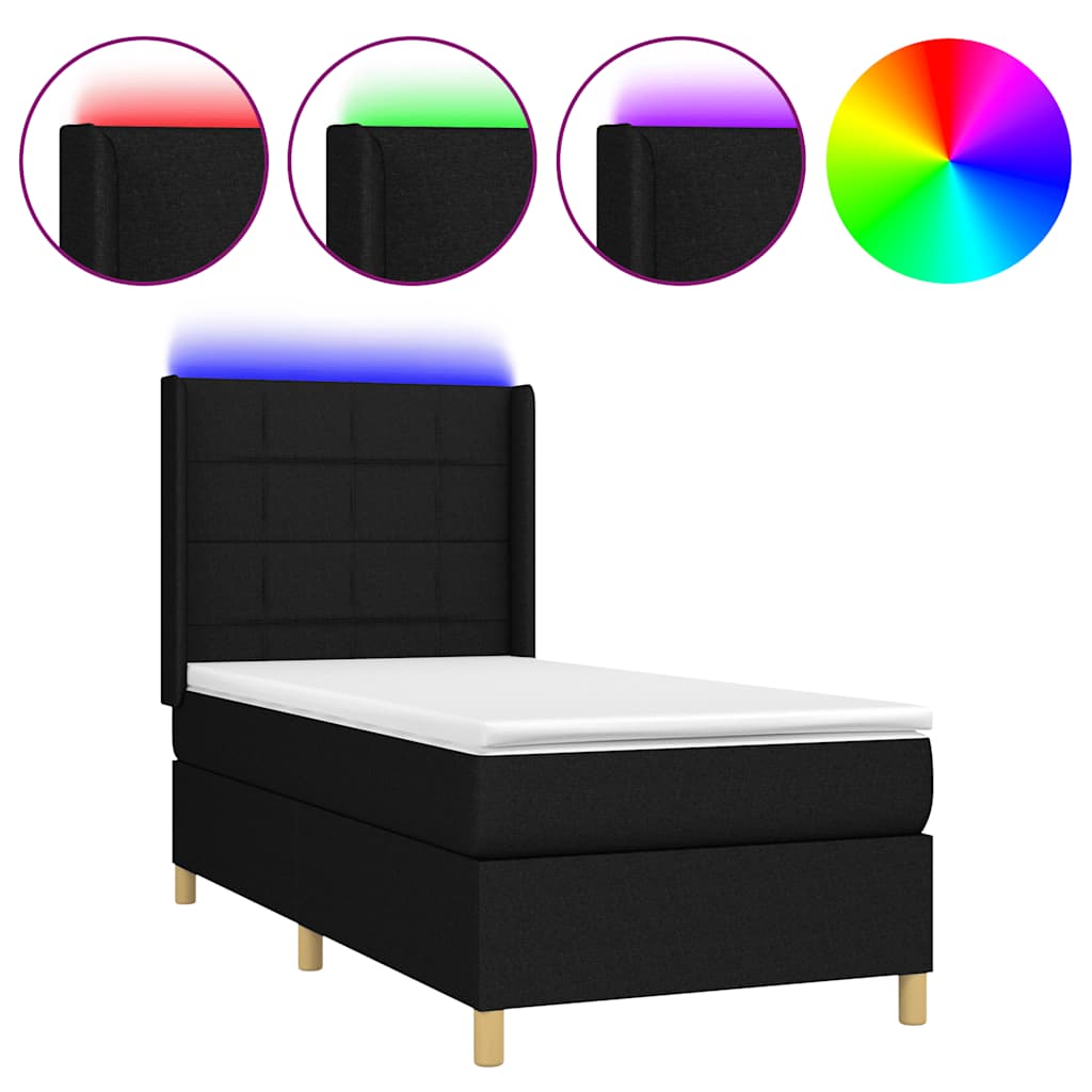 Krevet box spring s madracem LED crni 90x190 cm od tkanine