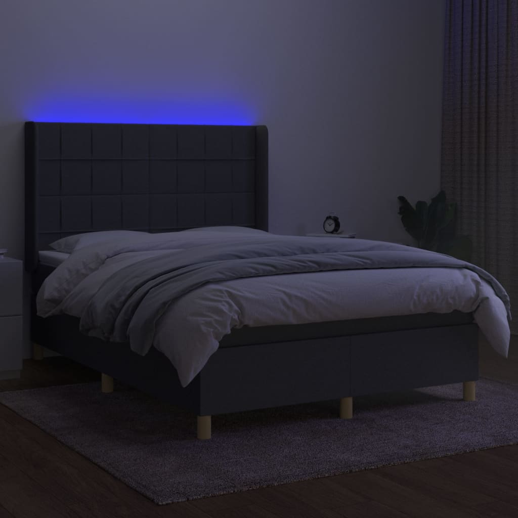 Krevet box spring s madracem LED tamnosivi 140x190 cm tkanina