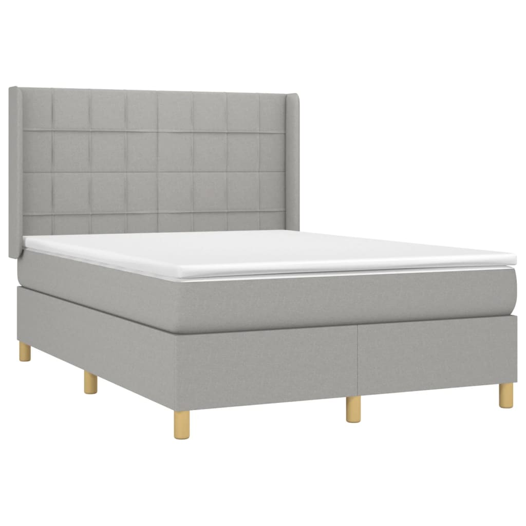 Krevet box spring s madracem LED svjetlosivi 140x200 cm tkanina