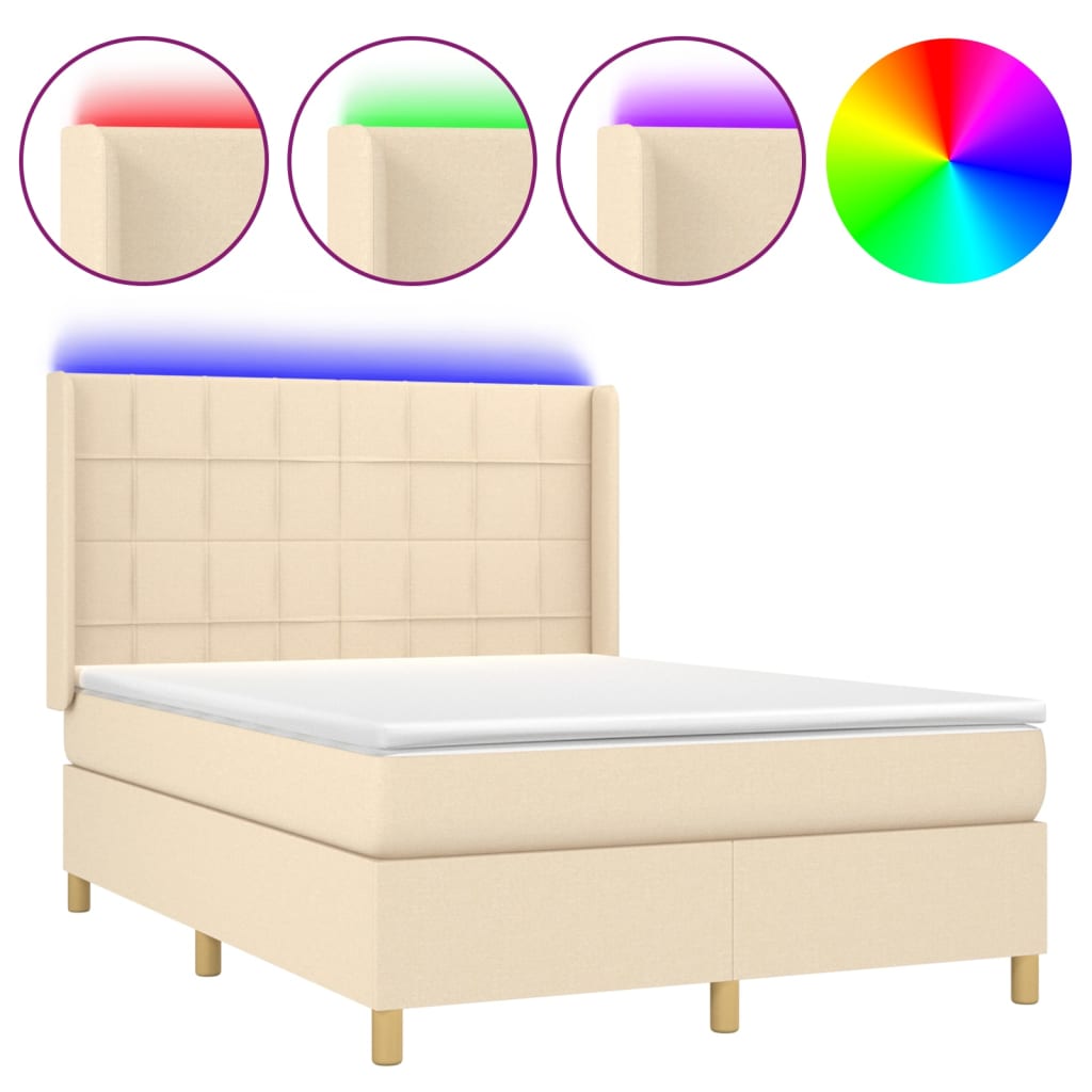 Krevet box spring s madracem LED krem 140x200 cm od tkanine