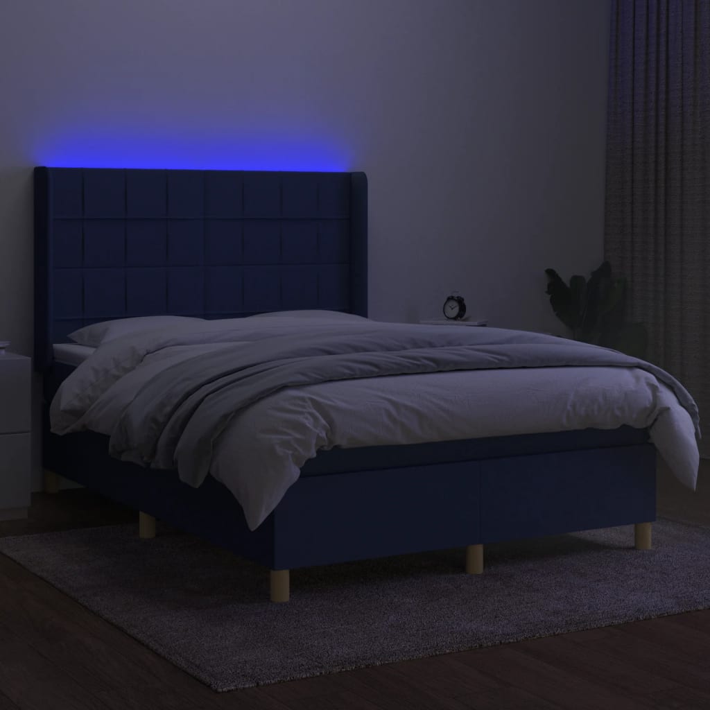 Krevet box spring s madracem LED plavi 140x200 cm od tkanine