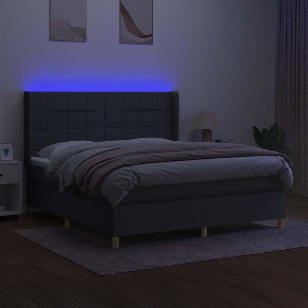 Krevet box spring s madracem LED tamnosivi 160x200 cm tkanina