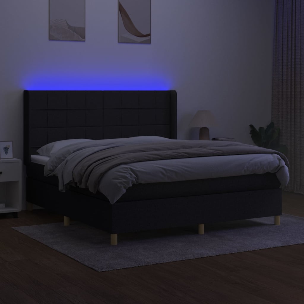 Krevet box spring s madracem LED crni 160x200 cm od tkanine