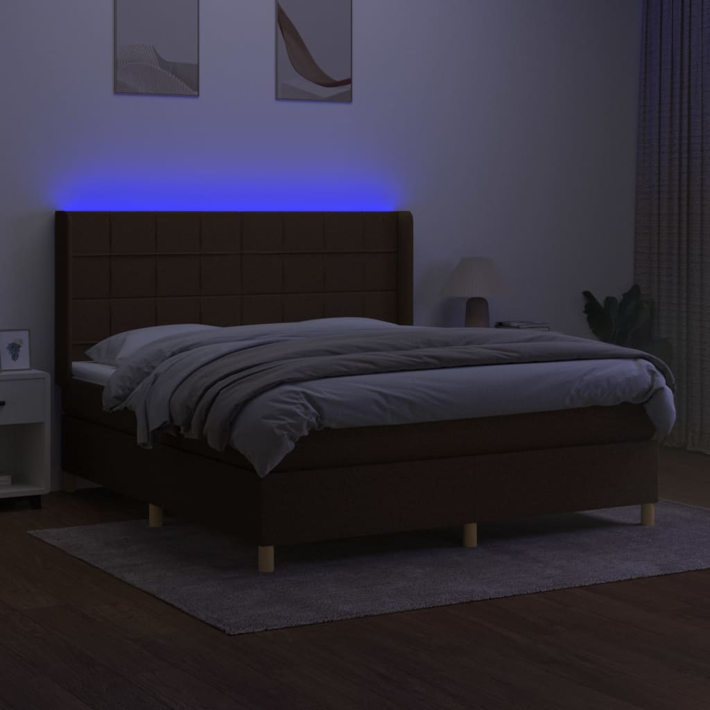 Krevet box spring s madracem LED tamnosmeđi 160x200 cm tkanina