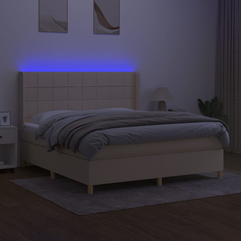 Krevet box spring s madracem LED krem 180x200 cm od tkanine
