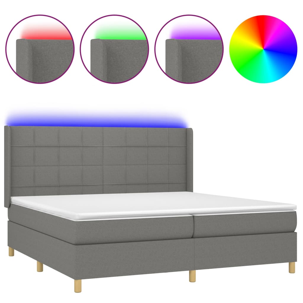 Krevet box spring s madracem LED tamnosivi 200x200 cm tkanina