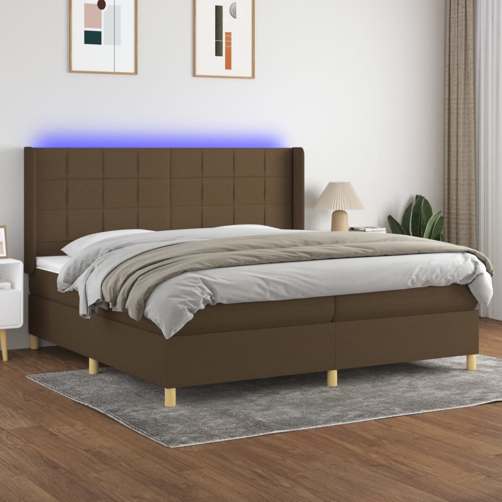 Krevet box spring s madracem LED tamnosmeđi 200x200 cm tkanina