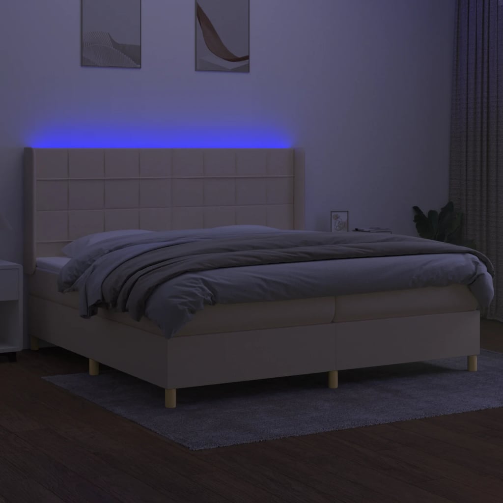 Krevet box spring s madracem LED krem 200x200 cm od tkanine