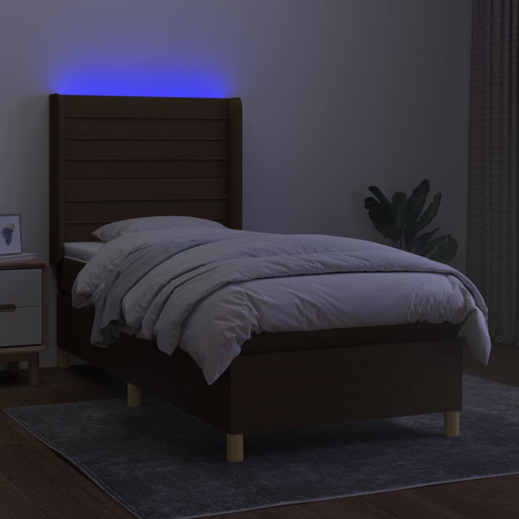 Krevet box spring s madracem LED tamnosmeđi 90x190 cm tkanina