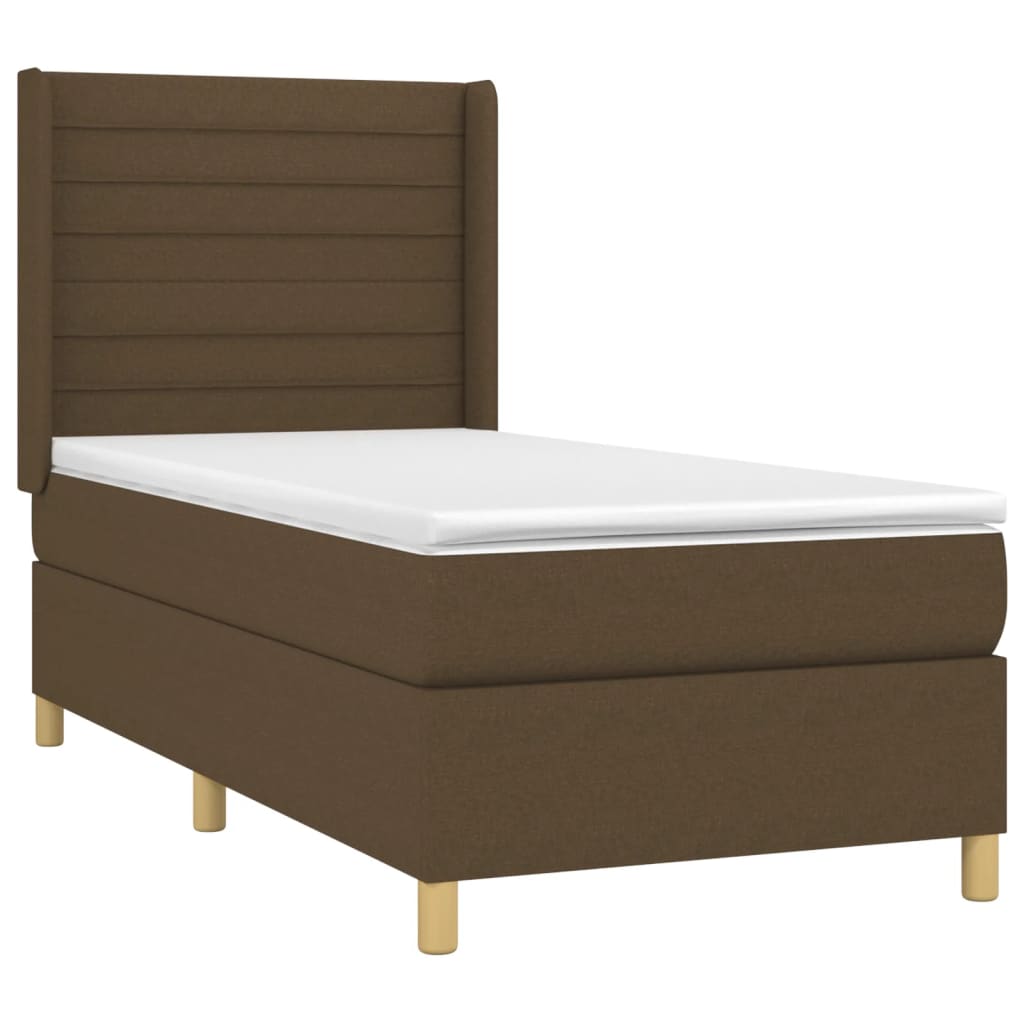 Krevet box spring s madracem LED tamnosmeđi 90x190 cm tkanina