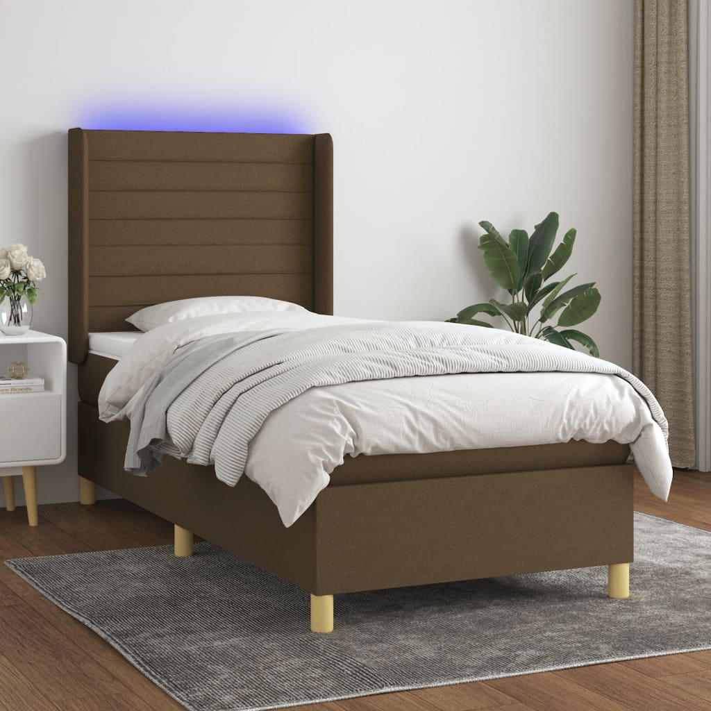 Krevet box spring s madracem LED tamnosmeđi 90x190 cm tkanina