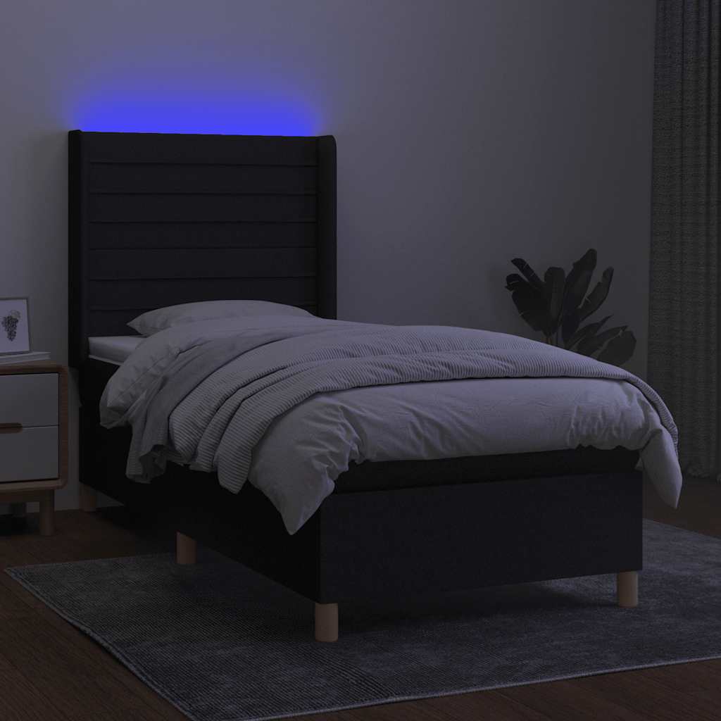 Krevet box spring s madracem LED crni 100x200 cm od tkanine