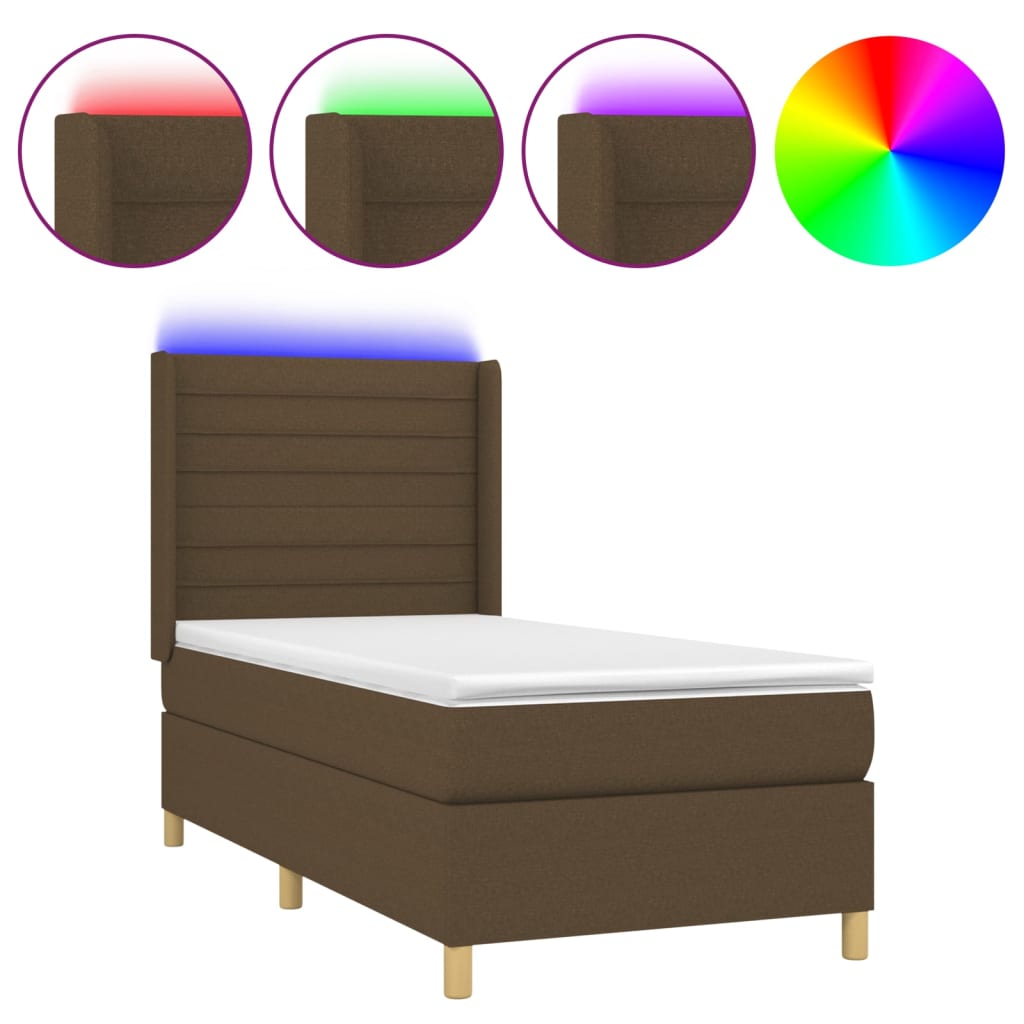Krevet box spring s madracem LED tamnosmeđi 100x200 cm tkanina