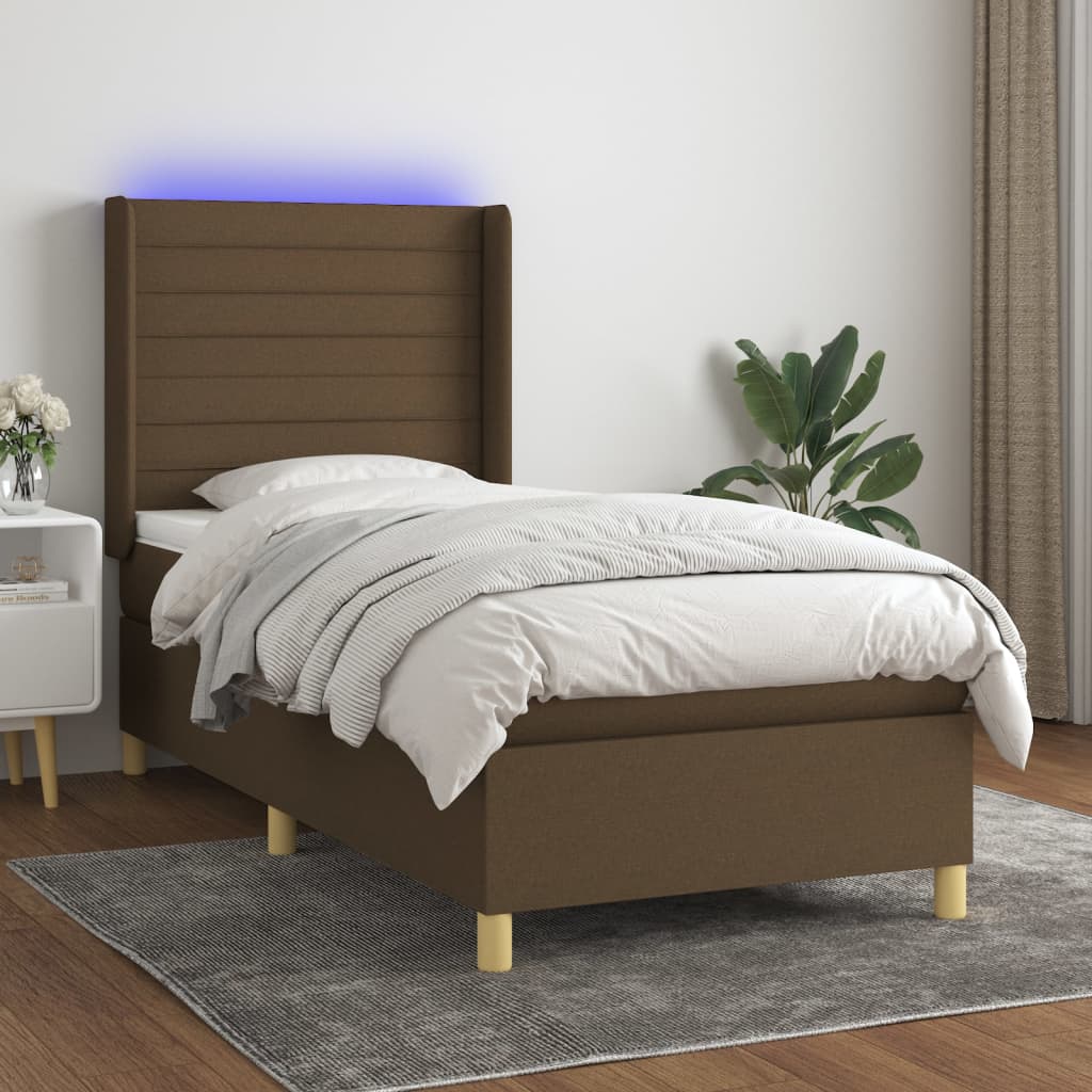 Krevet box spring s madracem LED tamnosmeđi 100x200 cm tkanina