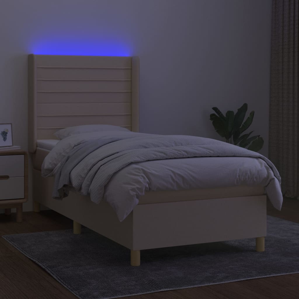 Krevet box spring s madracem LED krem 100x200 cm od tkanine