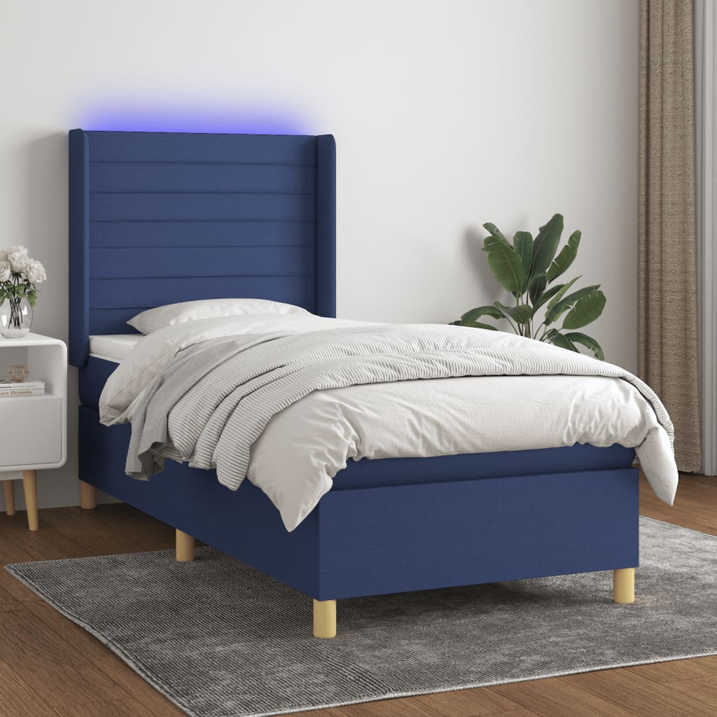 Krevet box spring s madracem LED plavi 100x200 cm od tkanine