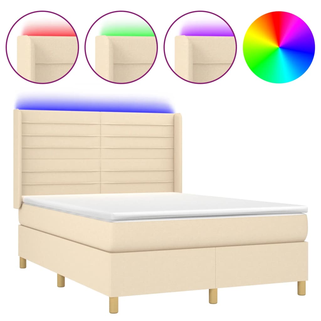 Krevet box spring s madracem LED krem 140x190 cm od tkanine