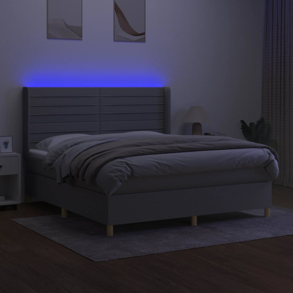 Krevet box spring s madracem LED svjetlosivi 160x200 cm tkanina