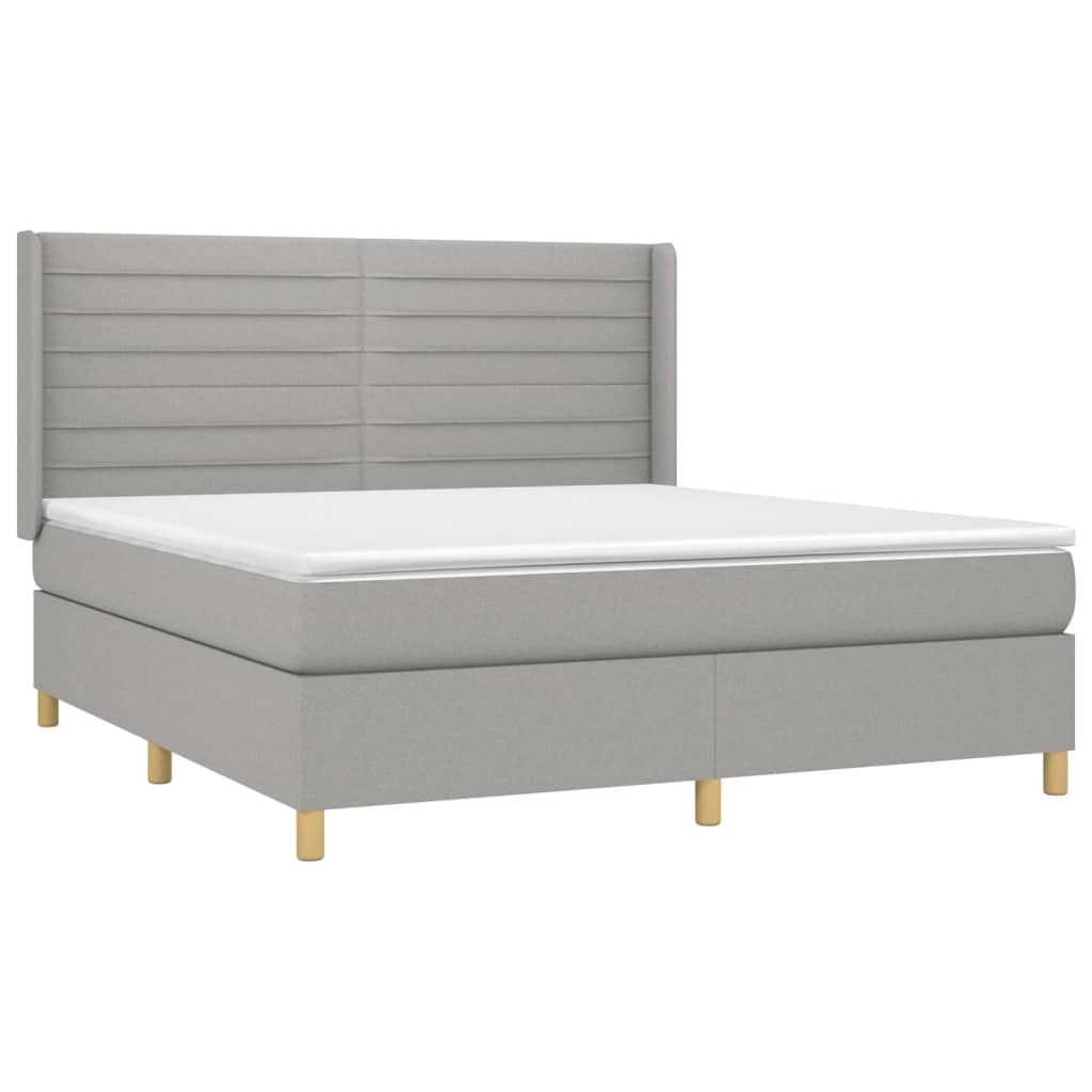 Krevet box spring s madracem LED svjetlosivi 160x200 cm tkanina
