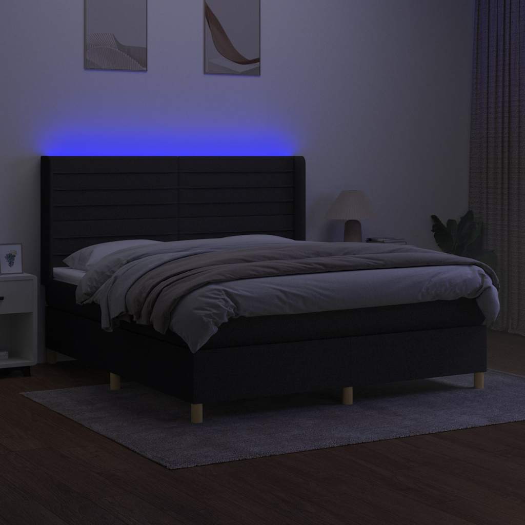 Krevet box spring s madracem LED crni 160x200 cm od tkanine