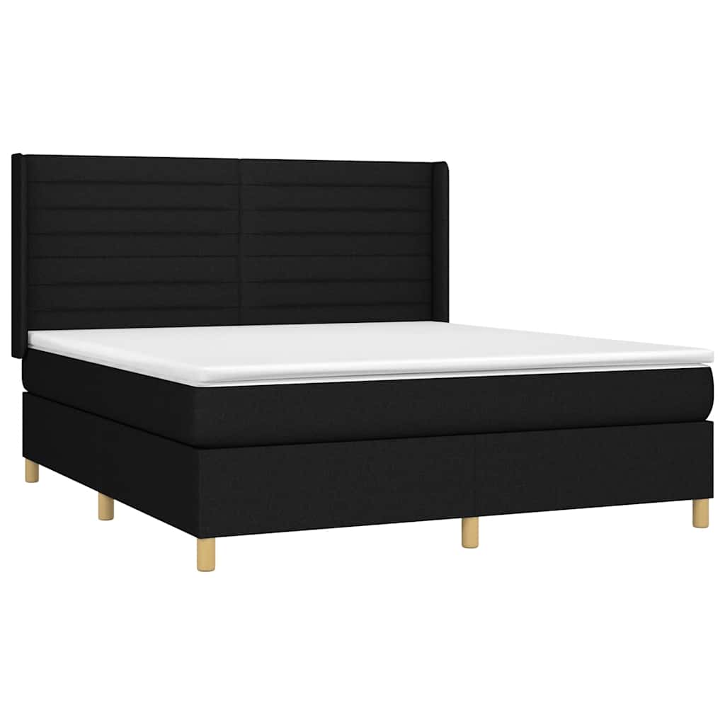 Krevet box spring s madracem LED crni 160x200 cm od tkanine